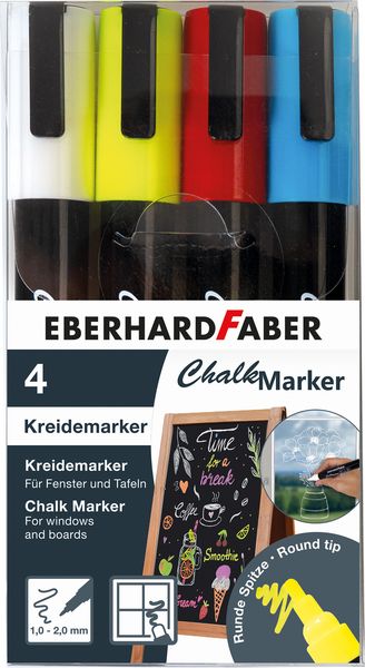 Produktbild: EBERHARD FABER Kreidemarker Chalk Marker 4 Farben 1 bis 2mm 4 St&uuml;ck Rundspitze Kartonetui