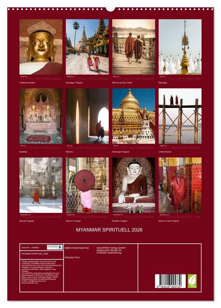 Produktbild: MYANMAR SPIRITUELL 2026 (hochwertiger Premium Wandkalender 2026 DIN A2 hoch), Kunstdruck in Hochglanz