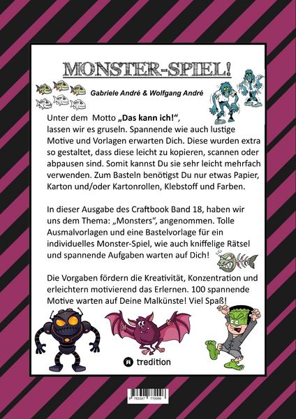 Produktbild: Craftbook - 100 Monster - Lustige Spannende Gruselige Vorlagen - Malen - Basteln - Monster - Party - Spiel - R&auml;tsel