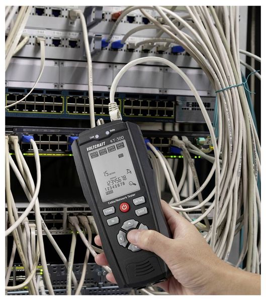 Produktbild: VOLTCRAFT KT-300 LAN Kabel Tester Speed Erkennung, PoE Diagnose, Port Lokalisierung, L&auml;ngenmessung, Mapping