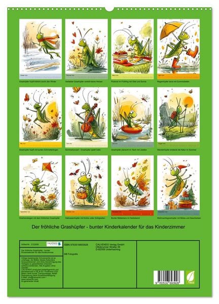 Produktbild: Der fr&ouml;hliche Grash&uuml;pfer - bunter Kinderkalender f&uuml;r das Kinderzimmer (hochwertiger Premium Wandkalender 2026 DIN A2 hoch), Kunstdruck in Hochglanz