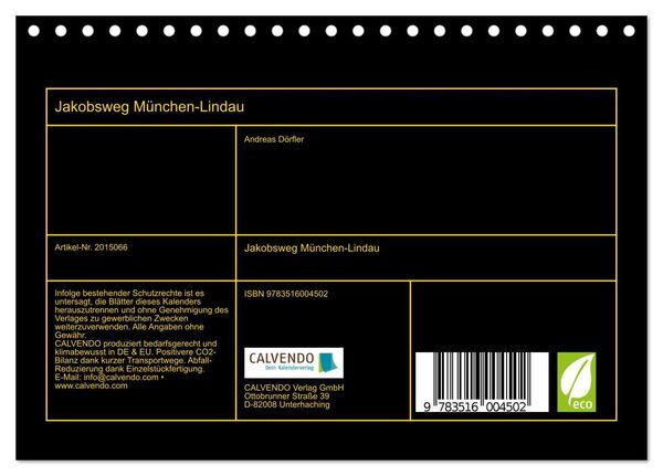 Produktbild: Jakobsweg M&uuml;nchen-Lindau (Tischkalender 2026 DIN A5 quer), CALVENDO Monatskalender