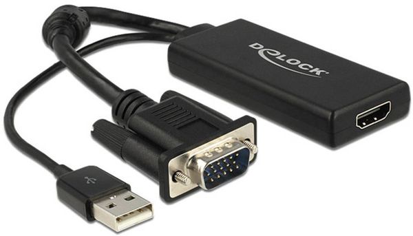 Delock 62668 VGA / HDMI Adapter [1x VGA-Stecker - 1x HDMI-Buchse] Schwarz 25.00cm