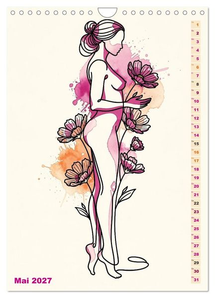 Produktbild: Bl&uuml;tenhauch und Silhouette - Line Art trifft Aquarell (Wandkalender 2027 DIN A4 hoch), CALVENDO Monatskalender
