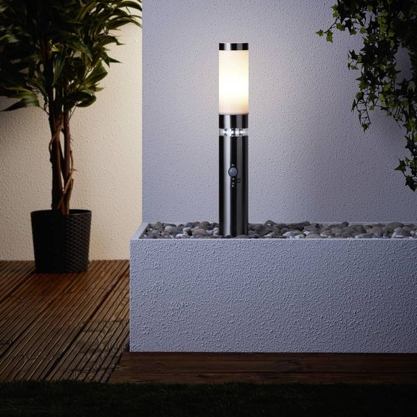 Produktbild: Brilliant G46789/82 Außenstandleuchte mit Bewegungsmelder Energiesparlampe, LED E27, LED fest eingebaut 60.84 W Edelstahl