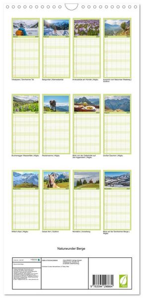 Produktbild: Familienplaner 2027 - Naturwunder Berge mit 5 Spalten (Wandkalender, 21 x 45 cm) CALVENDO