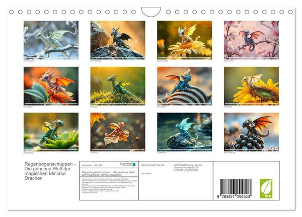 Produktbild: Regenbogenschuppen - Die geheime Welt der magischen Miniatur Drachen (Wandkalender 2026 DIN A4 quer), CALVENDO Monatskalender
