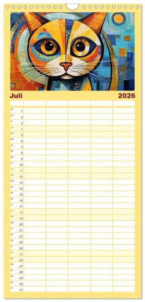 Produktbild: Familienplaner 2026 - Lustige Katzen im Stil der Meister mit 5 Spalten (Wandkalender, 21 x 45 cm) CALVENDO