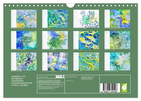 Produktbild: Jadegr&uuml;n und K&ouml;nigsblau - Zauberhafte Aquarellexperimente in Gr&uuml;n und Blau (Wandkalender 2026 DIN A4 quer), CALVENDO Monatskalender