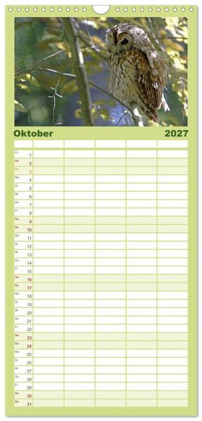 Produktbild: Familienplaner 2027 - Eulen mit 5 Spalten (Wandkalender, 21 x 45 cm) CALVENDO