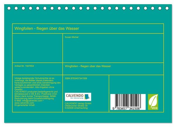 Produktbild: Wingfoilen - fliegen &uuml;ber das Wasser (Tischkalender 2026 DIN A5 quer), CALVENDO Monatskalender