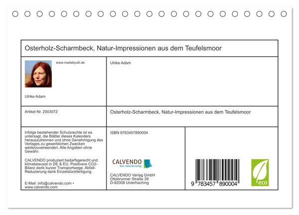 Produktbild: Osterholz-Scharmbeck, Natur-Impressionen aus dem Teufelsmoor (Tischkalender 2026 DIN A5 quer), CALVENDO Monatskalender