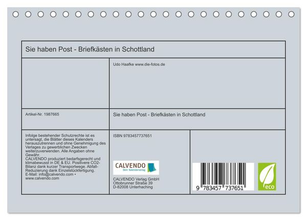 Produktbild: Sie haben Post - Briefk&auml;sten in Schottland (Tischkalender 2026 DIN A5 quer), CALVENDO Monatskalender
