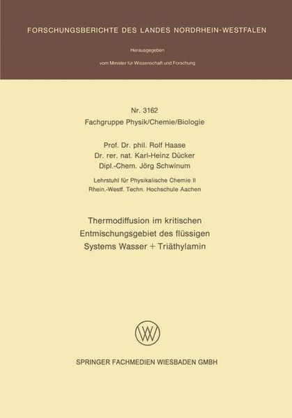 Produktbild: Thermodiffusion im kritischen Entmischungsgebiet des fl&uuml;ssigen Systems Wasser + Tri&auml;thylamin