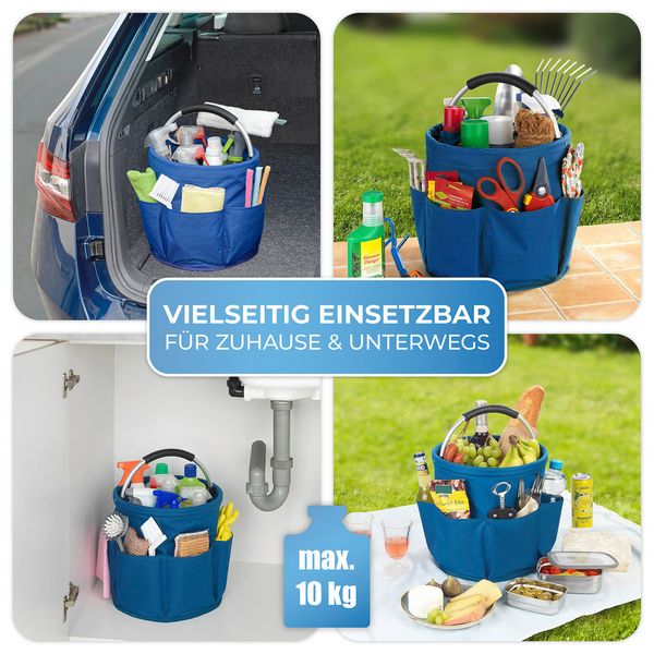Produktbild: Universal Reinigungs Caddy 16 l, Blau, 2er Set, mit 6 Au&szlig;entaschen f&uuml;r Schw&auml;mme und T&uuml;cher
