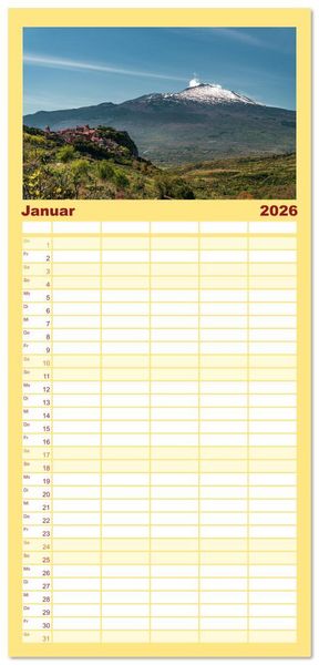 Produktbild: Familienplaner 2026 - &Auml;tna - Europas h&ouml;chster Vulkan mit 5 Spalten (Wandkalender, 21 x 45 cm) CALVENDO
