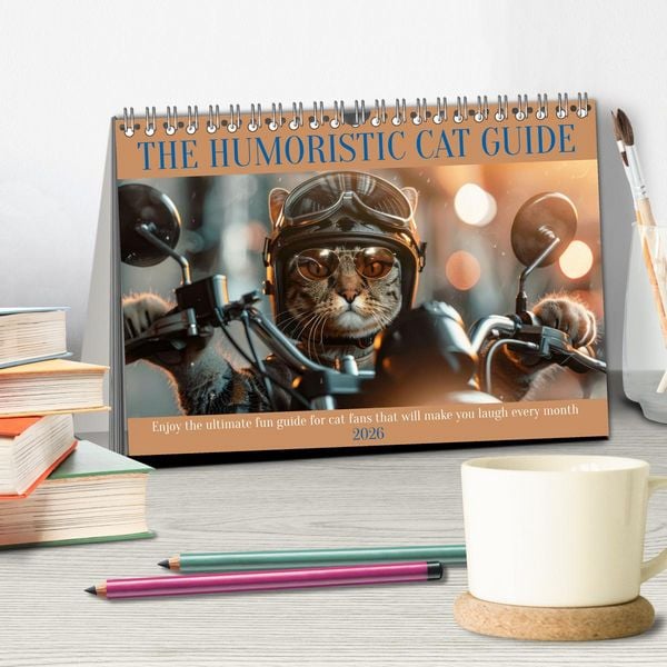 Produktbild: The humoristic cat guide (Desk Calendar 2026 DIN A5 landscape), CALVENDO 12 Month DeskCalendar