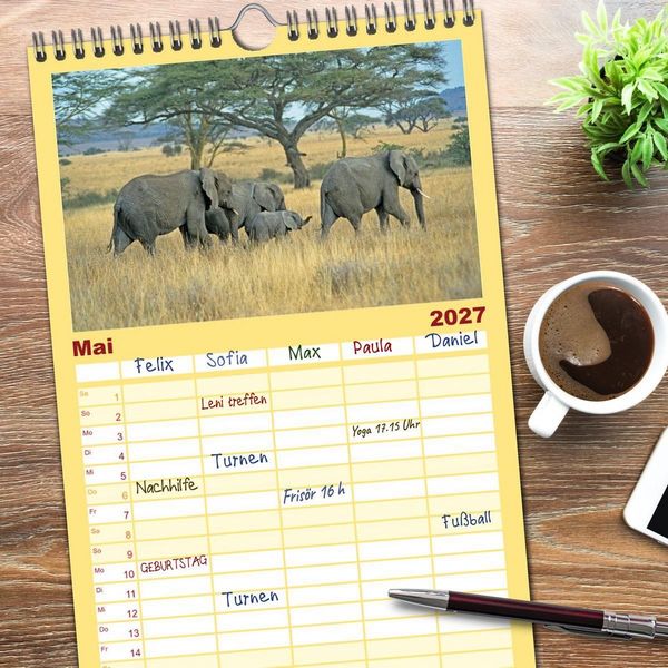 Produktbild: Familienplaner 2027 - Elefanten in der Serengeti mit 5 Spalten (Wandkalender, 21 x 45 cm) CALVENDO
