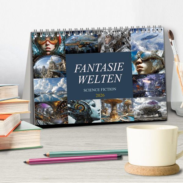 Produktbild: Fantasie Welten - Science Fiction (Tischkalender 2026 DIN A5 quer), CALVENDO Monatskalender