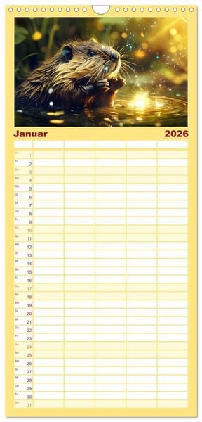 Produktbild: Familienplaner 2026 - Tierische Balance mit 5 Spalten (Wandkalender, 21 x 45 cm) CALVENDO
