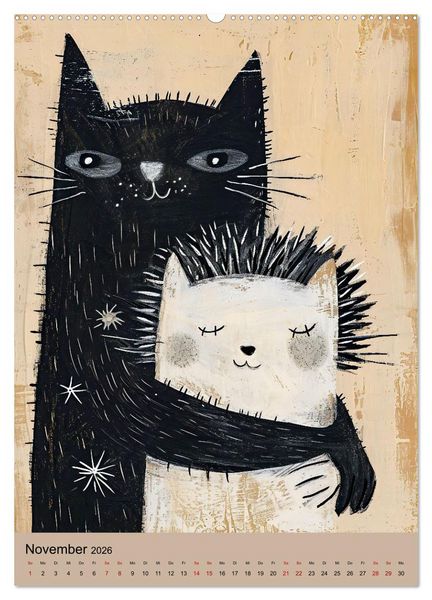 Produktbild: Lustige Katzen-Karikaturen - Minimalistischer Spa&szlig; mit Maus, Vogel und Co (Wandkalender 2026 DIN A2 hoch), CALVENDO Monatskalender