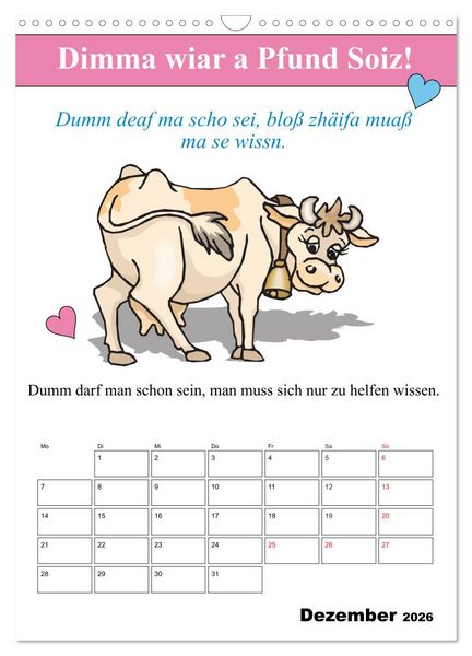 Produktbild: So a Schmarrn! Bairische Mundart (Wandkalender 2026 DIN A3 hoch), CALVENDO Monatskalender