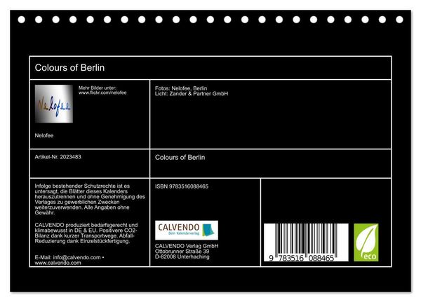 Produktbild: Colours of Berlin (Tischkalender 2026 DIN A5 quer), CALVENDO Monatskalender