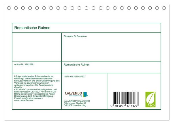 Produktbild: Romantische Ruinen (Tischkalender 2026 DIN A5 quer), CALVENDO Monatskalender