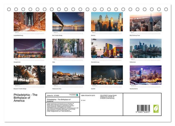 Produktbild: Philadelphia - The Birthplace of America (Tischkalender 2026 DIN A5 quer), CALVENDO Monatskalender