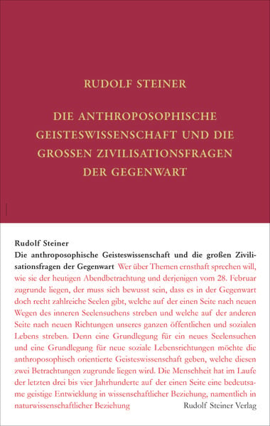 Produktbild: Die anthroposophische Geisteswissenschaft und die gro&szlig;en Zivilisationsfragen der Gegenwart