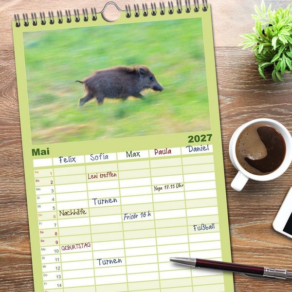 Produktbild: Familienplaner 2027 - Wildschweine &ndash; Wildlife Fotografien mit 5 Spalten (Wandkalender, 21 x 45 cm) CALVENDO