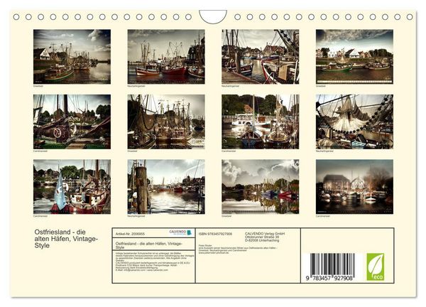 Produktbild: Ostfriesland - die alten H&auml;fen, Vintage-Style (Wandkalender 2026 DIN A4 quer), CALVENDO Monatskalender