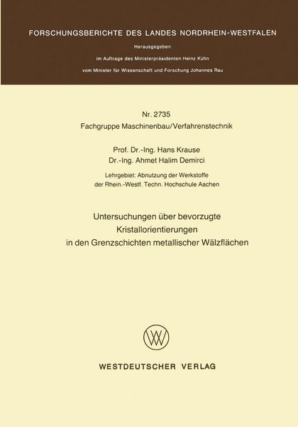 Produktbild: Untersuchungen &uuml;ber bevorzugte Kristallorientierungen in den Grenzschichten metallischer W&auml;lzfl&auml;chen