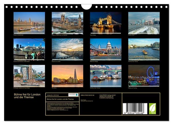 Produktbild: B&uuml;hne frei f&uuml;r London und die Themse (Wandkalender 2026 DIN A4 quer), CALVENDO Monatskalender