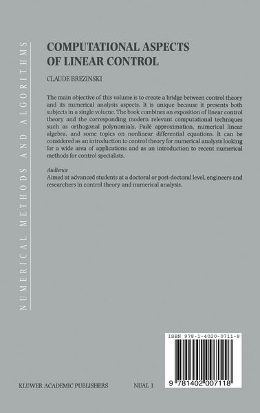 Produktbild: Computational Aspects of Linear Control