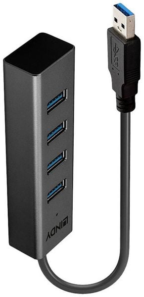 Produktbild: LINDY 43324 USB-Hub 4 Port USB-A USB 3.1 Gen1 5 GBit/s Schwarz 43324