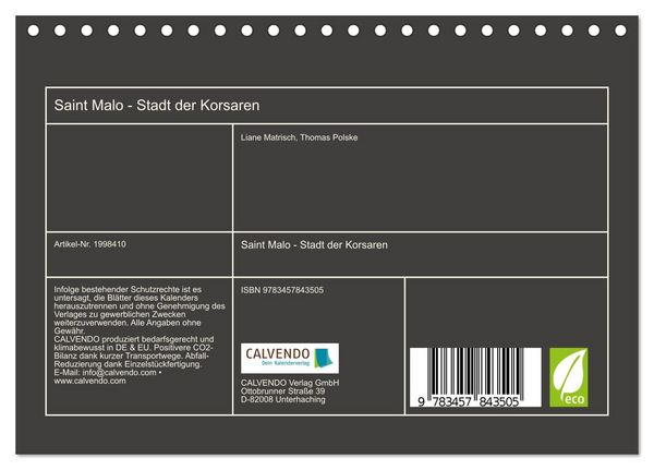 Produktbild: Saint Malo - Stadt der Korsaren (Tischkalender 2026 DIN A5 quer), CALVENDO Monatskalender