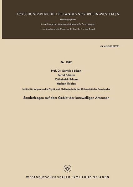 Produktbild: Sonderfragen auf dem Gebiet der kurzwelligen Antennen