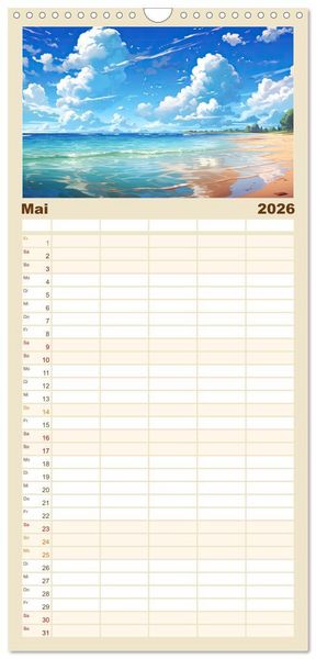 Produktbild: Familienplaner 2026 - Inspirierende Str&auml;nde mit 5 Spalten (Wandkalender, 21 x 45 cm) CALVENDO