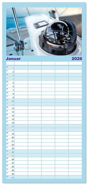 Produktbild: Familienplaner 2026 - Mit dem Wind um die Welt - segeln mit 5 Spalten (Wandkalender, 21 x 45 cm) CALVENDO