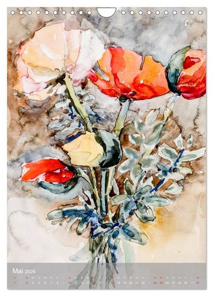 Produktbild: Karl Sock Blumenaquarelle (Wandkalender 2026 DIN A4 hoch), CALVENDO Monatskalender