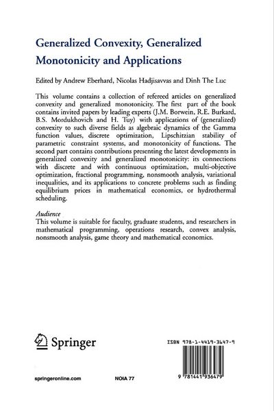 Produktbild: Generalized Convexity, Generalized Monotonicity and Applications