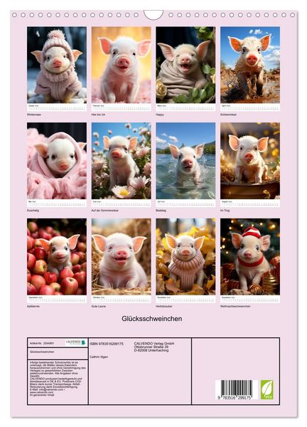 Produktbild: Gl&uuml;cksschweinchen (Wandkalender 2026 DIN A3 hoch), CALVENDO Monatskalender