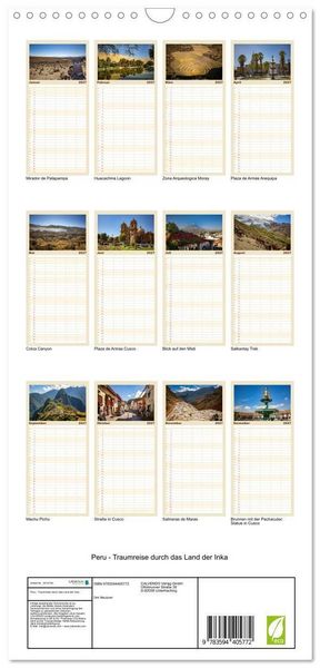 Produktbild: Familienplaner 2027 - Peru - Traumreise durch das Land der Inka mit 5 Spalten (Wandkalender, 21 x 45 cm) CALVENDO