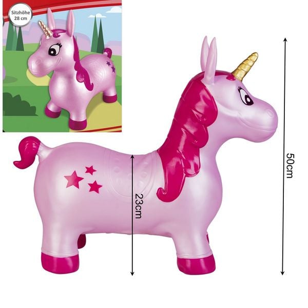 Produktbild: Idena H&uuml;pfpferd Einhorn mit Sternen pink 59x23x53cm