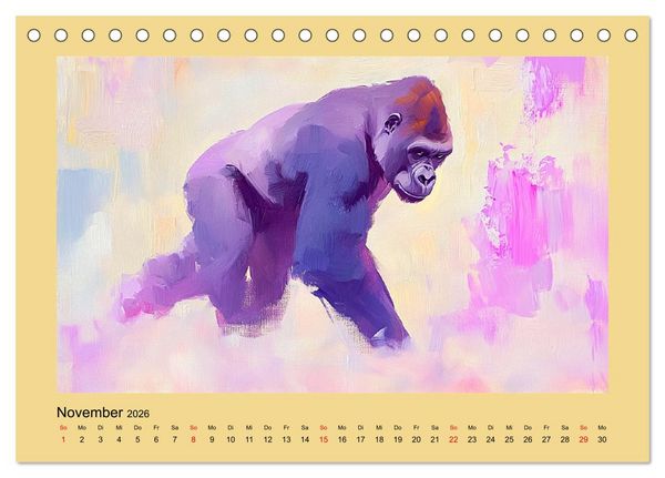 Produktbild: Majest&auml;tische Menschenaffen. Faszinierende Wesen in kunstvoller &Ouml;loptik (Tischkalender 2026 DIN A5 quer), CALVENDO Monatskalender