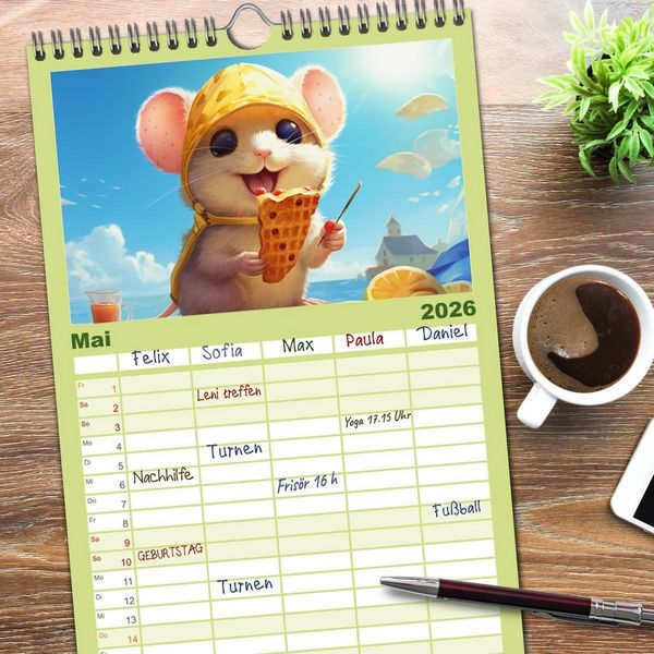 Produktbild: Familienplaner 2026 - Mausiges Spektakel. Zauberhafter Maus-Alltag mit 5 Spalten (Wandkalender, 21 x 45 cm) CALVENDO