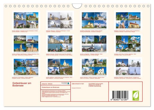 Produktbild: Gottesh&auml;user am Bodensee (Wandkalender 2026 DIN A4 quer), CALVENDO Monatskalender