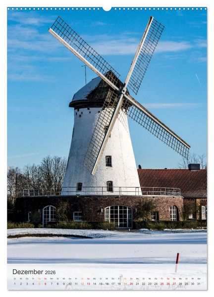 Produktbild: Windm&uuml;hlen mit Fl&uuml;gel am Niederrhein (Wandkalender 2026 DIN A2 hoch), CALVENDO Monatskalender