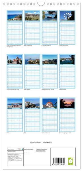 Produktbild: Familienplaner 2026 - Griechenland - Insel Kreta mit 5 Spalten (Wandkalender, 21 x 45 cm) CALVENDO